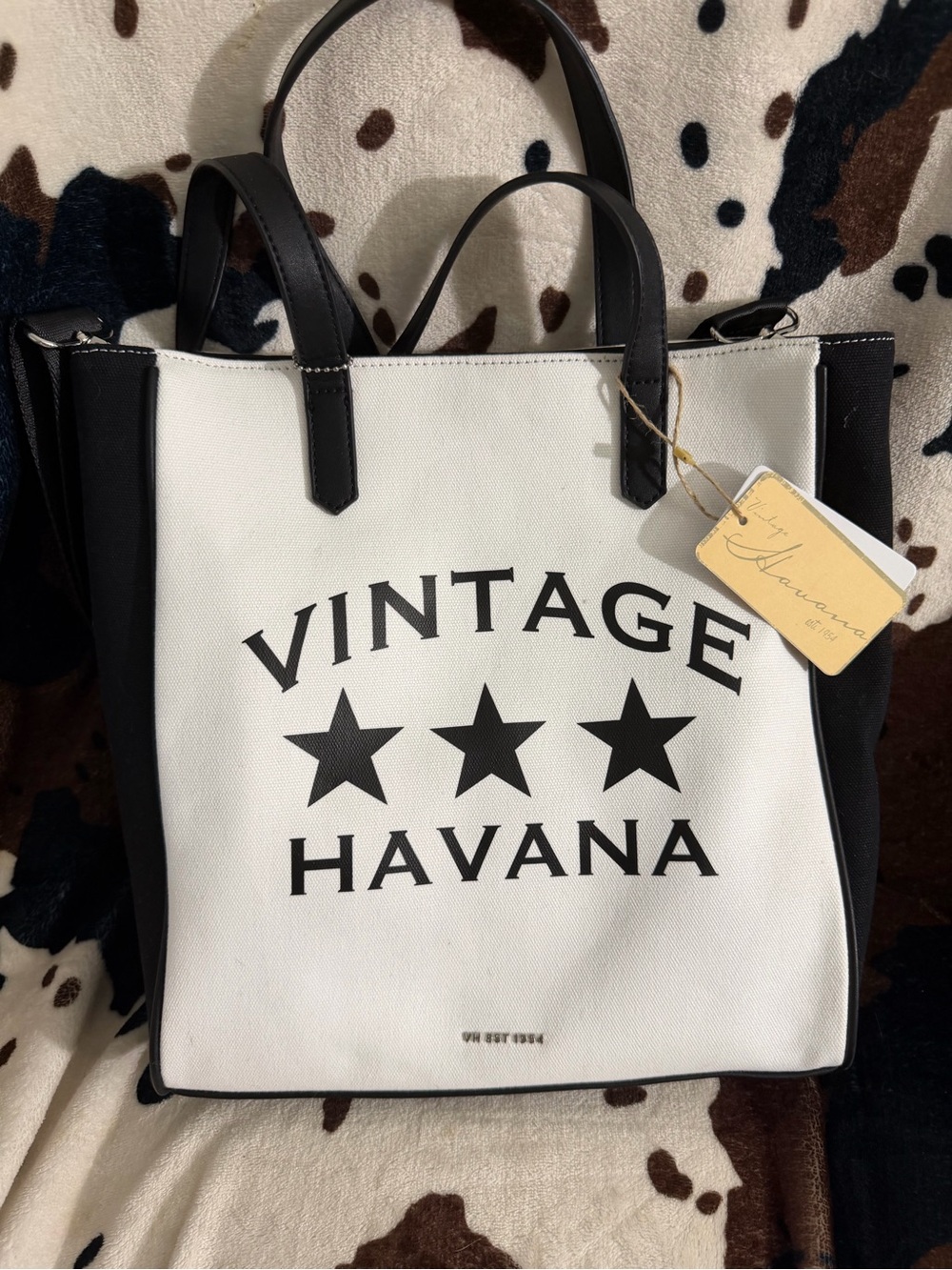 Vintage Havana Black and White Logo Canvas Tote